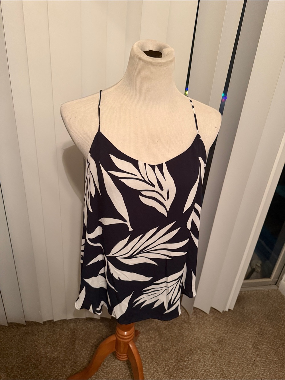 LOFT Navy and White Leaf-Print Spaghetti Strap Cami